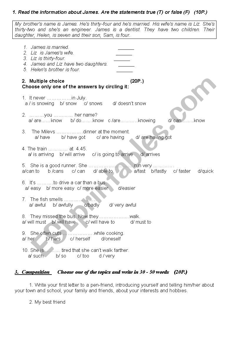 exercises worksheet