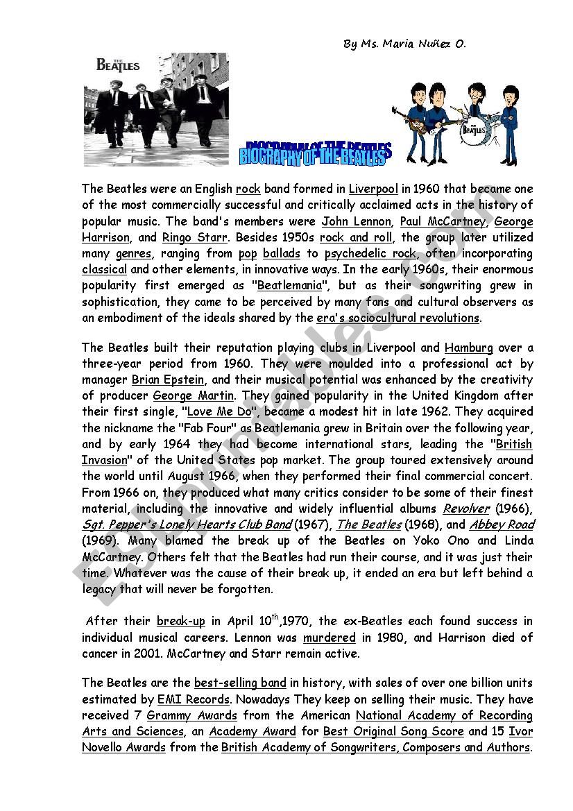 Biography of The Beatles worksheet