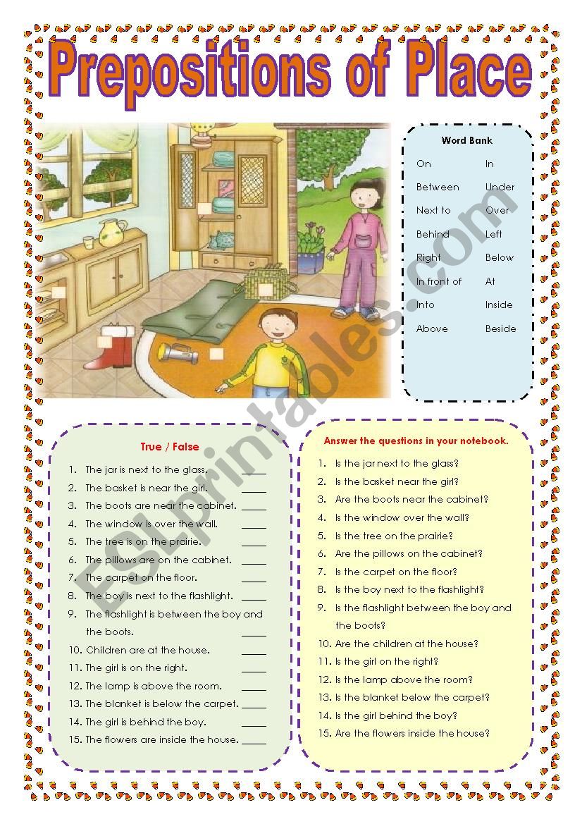 PREPOSITIONS OF PLACE worksheet