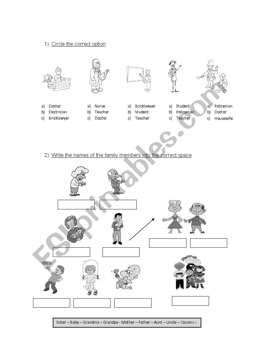 jobs and family worksheet