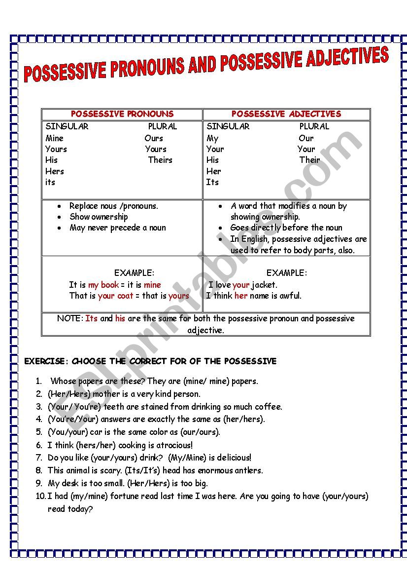 POSSESSIVE PRONOUN AND POSSESSIVE ADJECTIVIE 