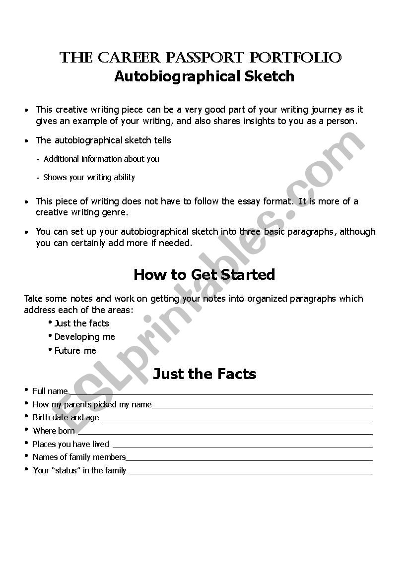 Autobiographical Sketch worksheet