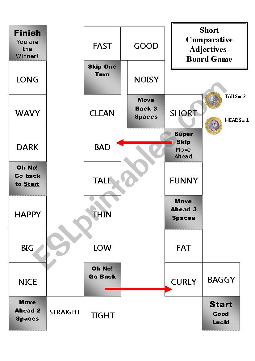 Short Comparative Adjectives Board Game