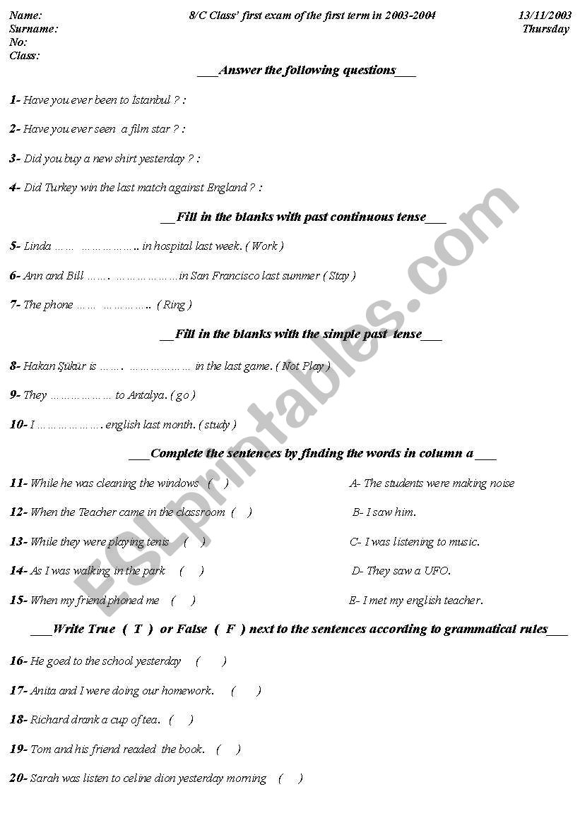 test worksheet