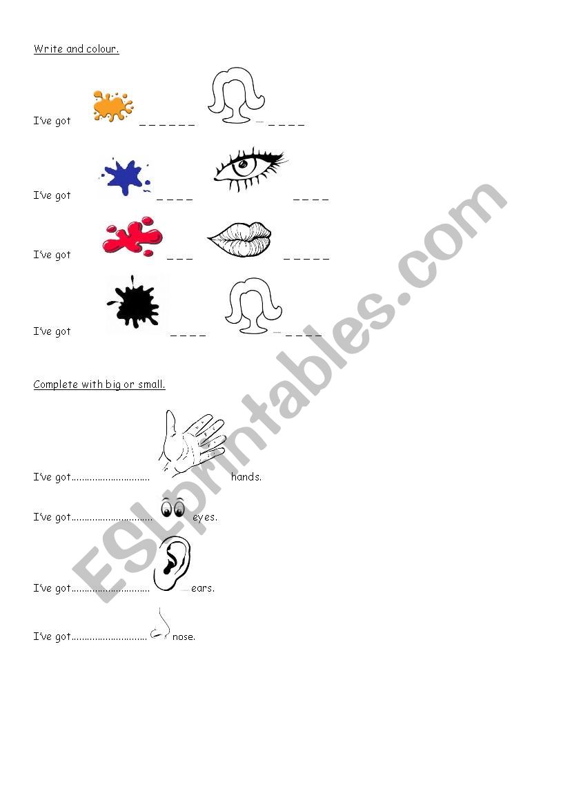 Read, colour and write. worksheet