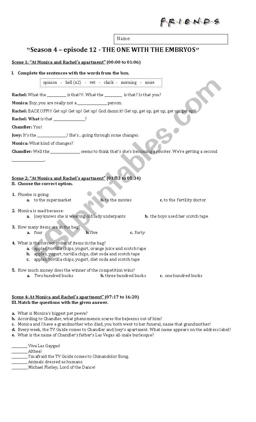 Friends Season 4 ep. 12  worksheet