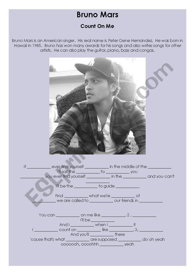 Bruno Mars- Count on me worksheet