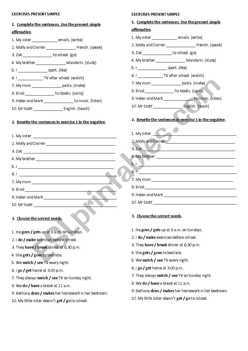 present simple for beginners worksheet