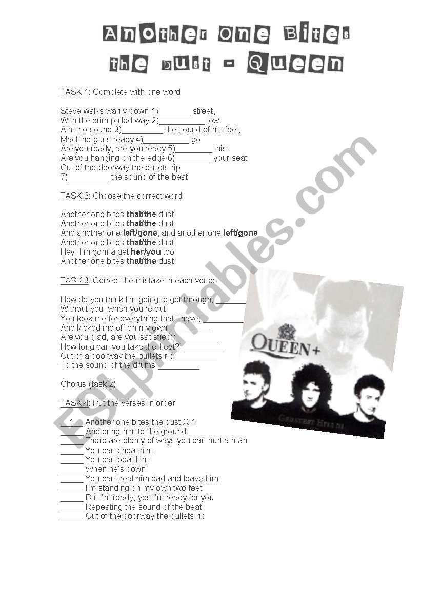 Song Another One Bites The Dust Queen Esl Worksheet By Cyn
