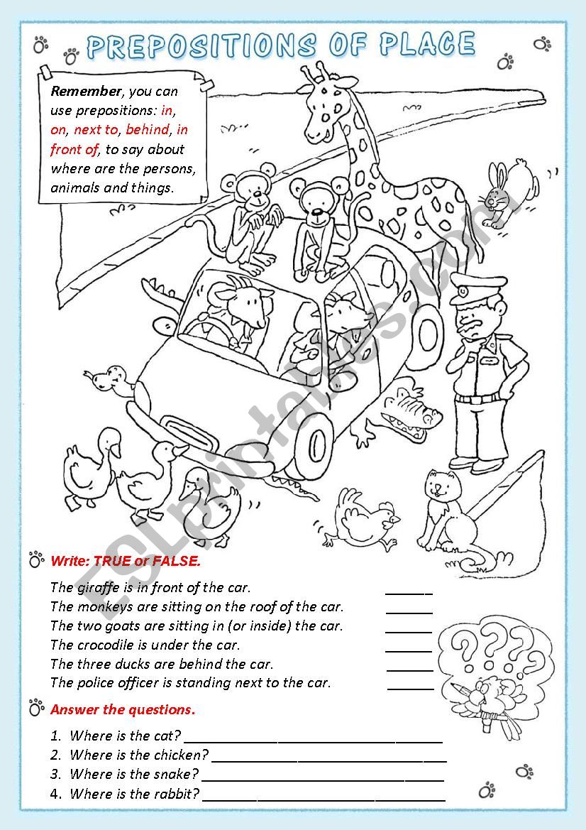 Prepositions of Place worksheet