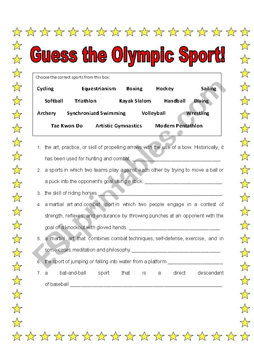 Guess the Olympic Sport worksheet