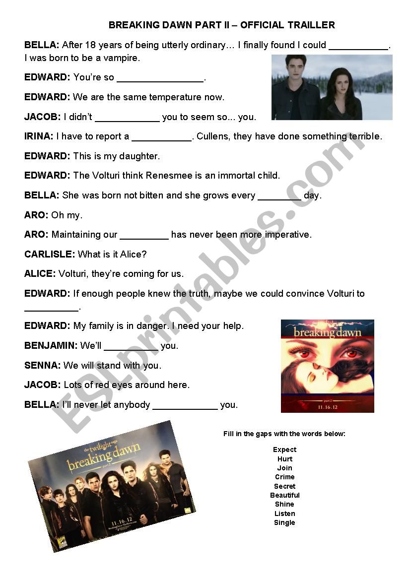 BREAKING DAWN PART 2 - WATCH THE TRAILLER AND FILL IN THE BLANKS