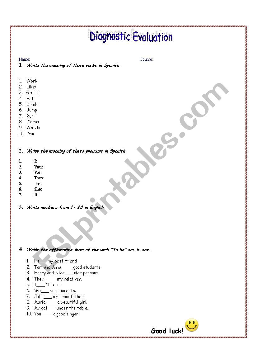 Diagnostic Test worksheet