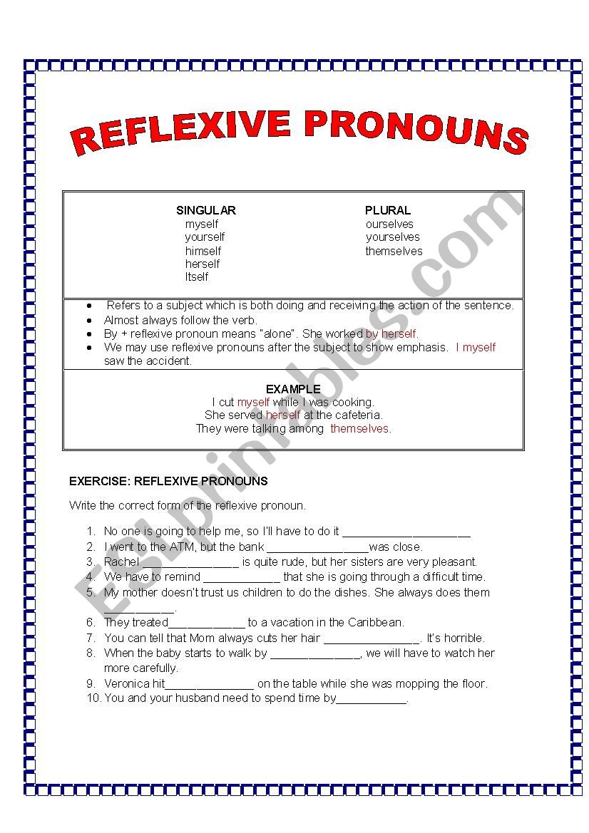 REFLEXIVE PRONOUNS  worksheet