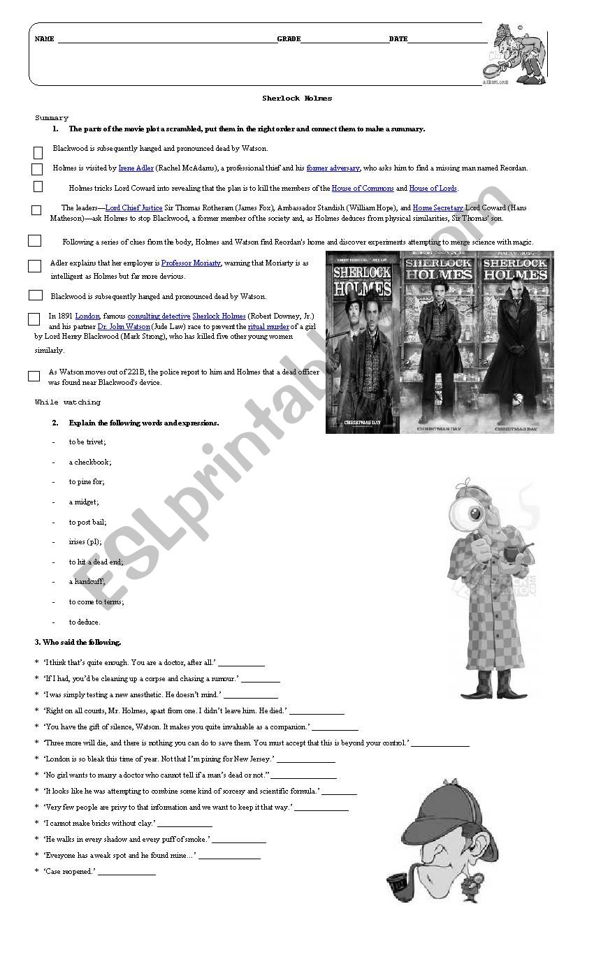 sherlock holmes worksheet