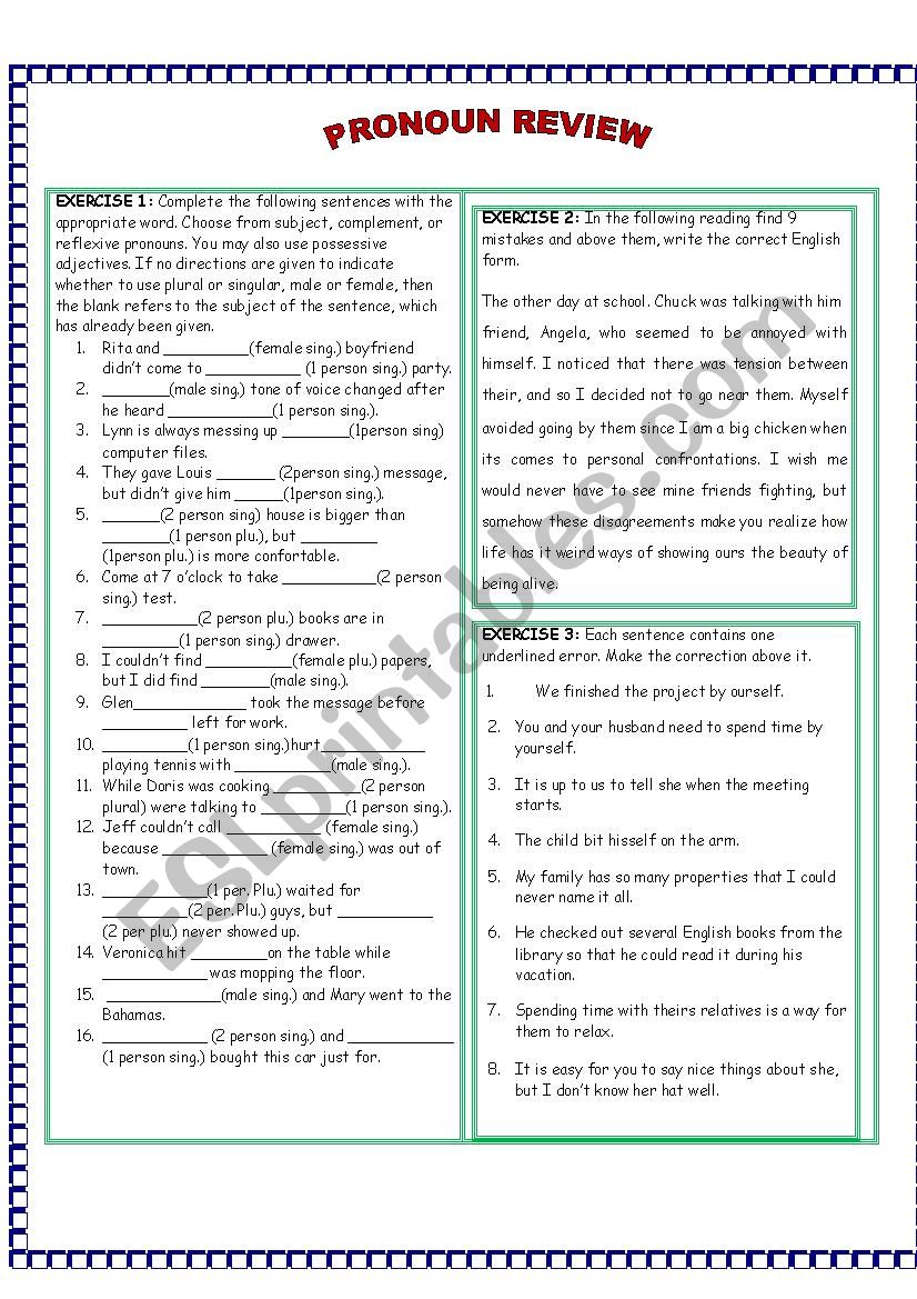 PRONOUN REVIEW  worksheet