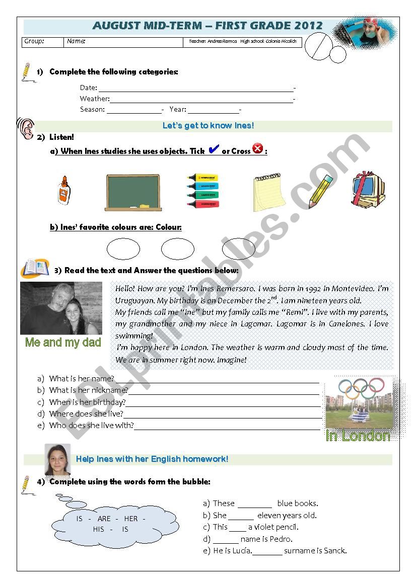 Test on  personal information worksheet