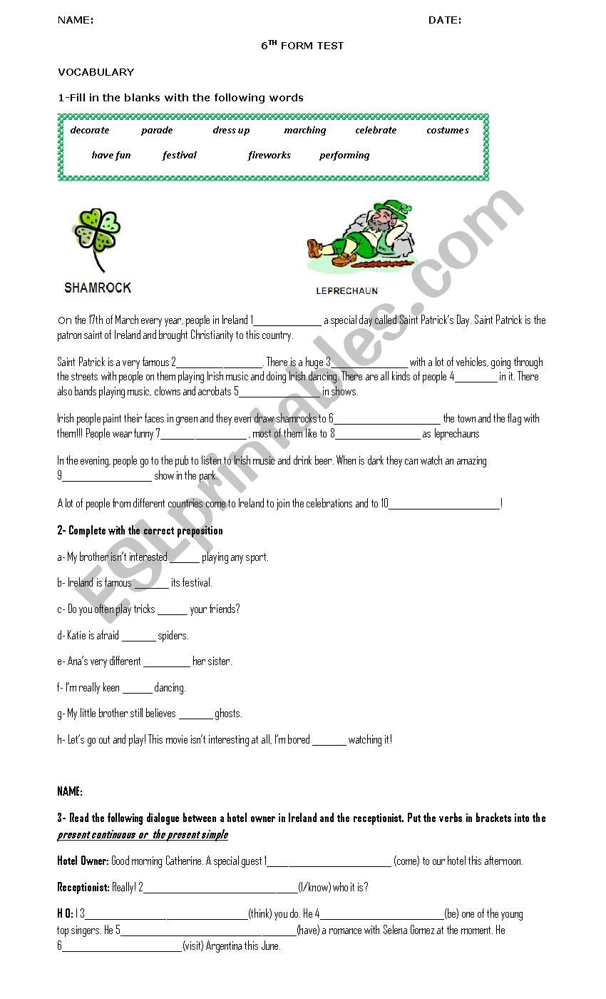 6th form test worksheet