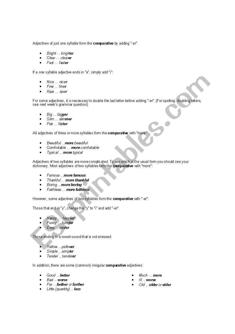 comparative adjectives worksheet