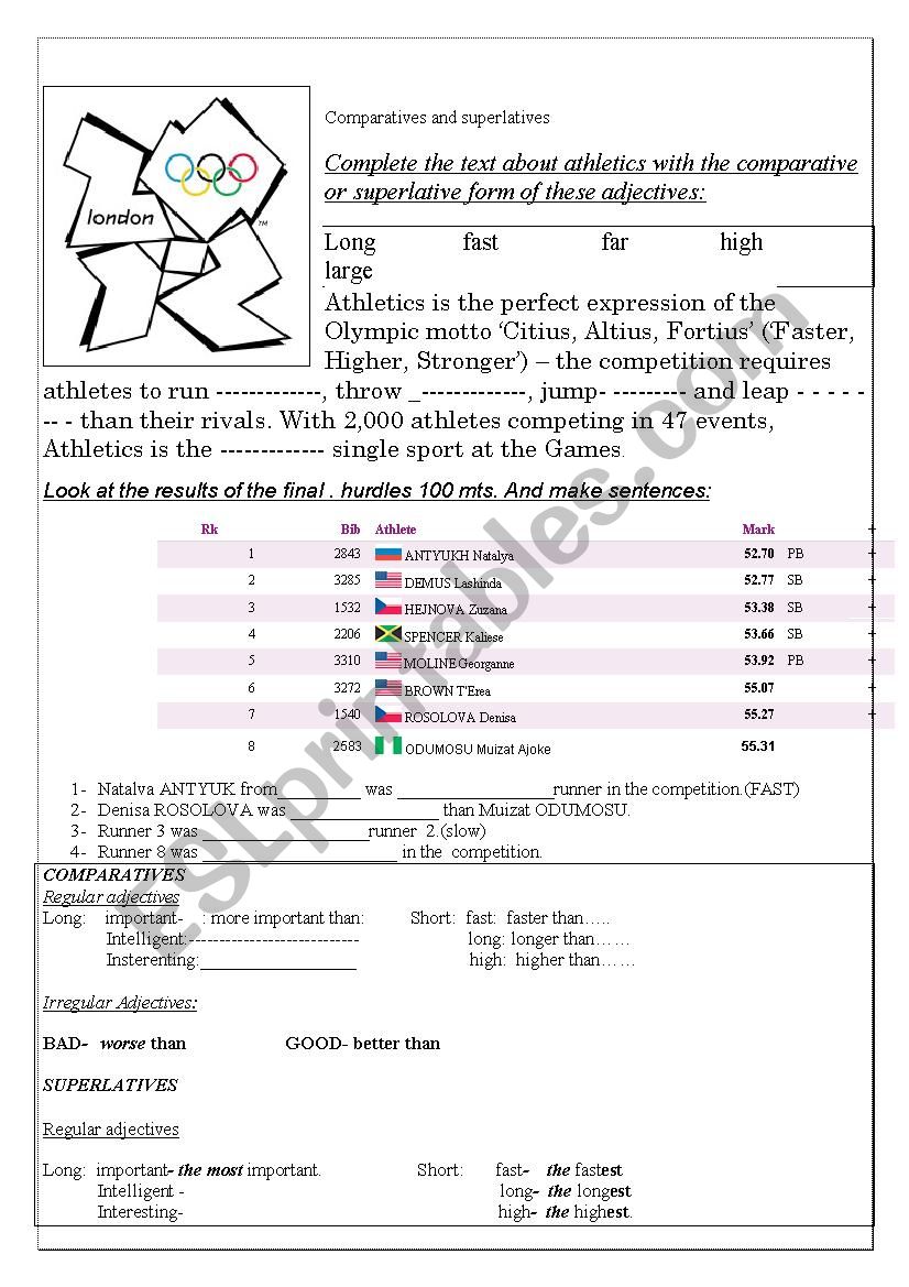 olympic games worksheet