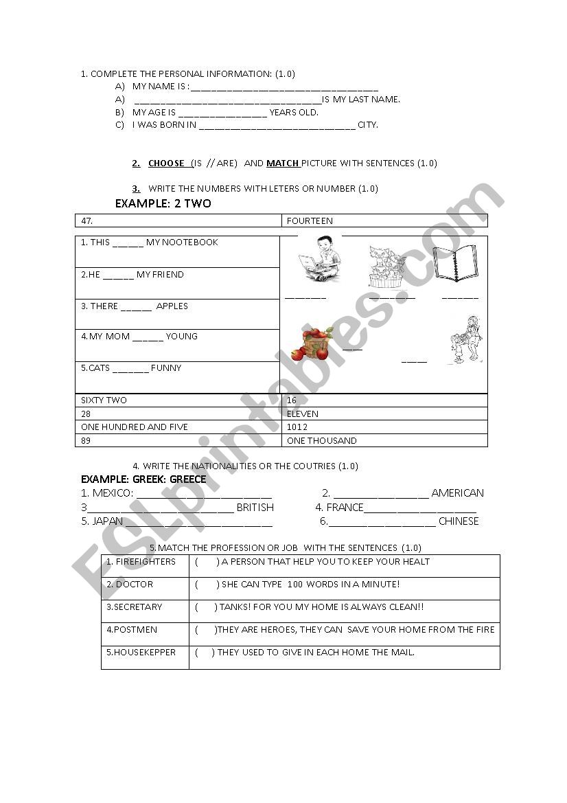 diagnogstic test worksheet