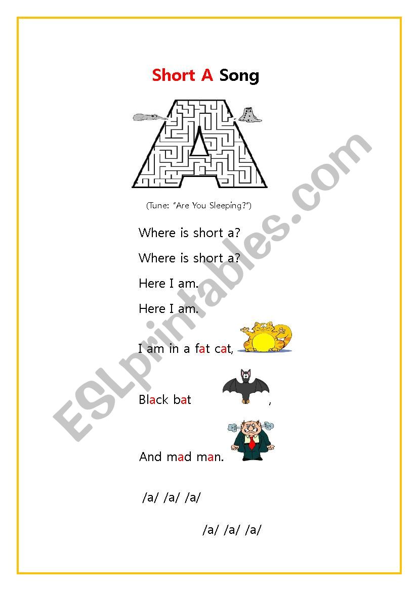 short a song worksheet