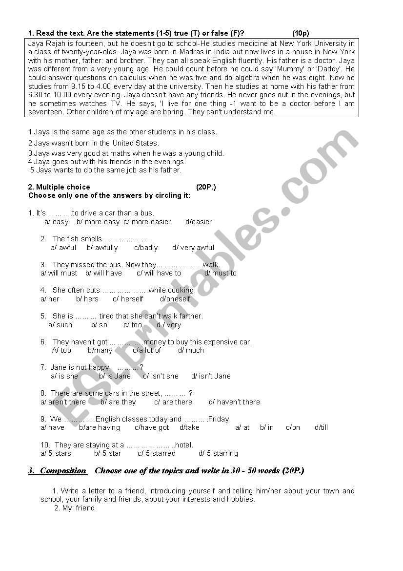 exercises  worksheet