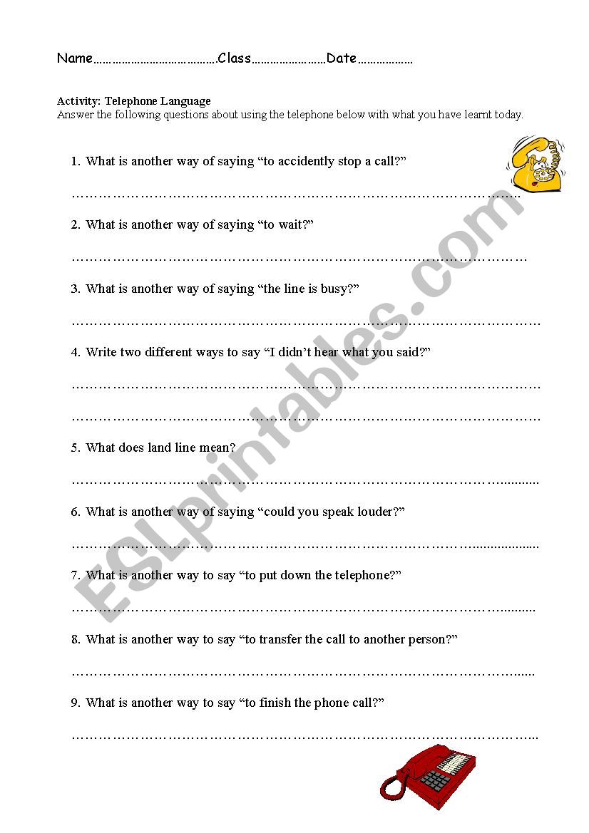 Telephone Language worksheet