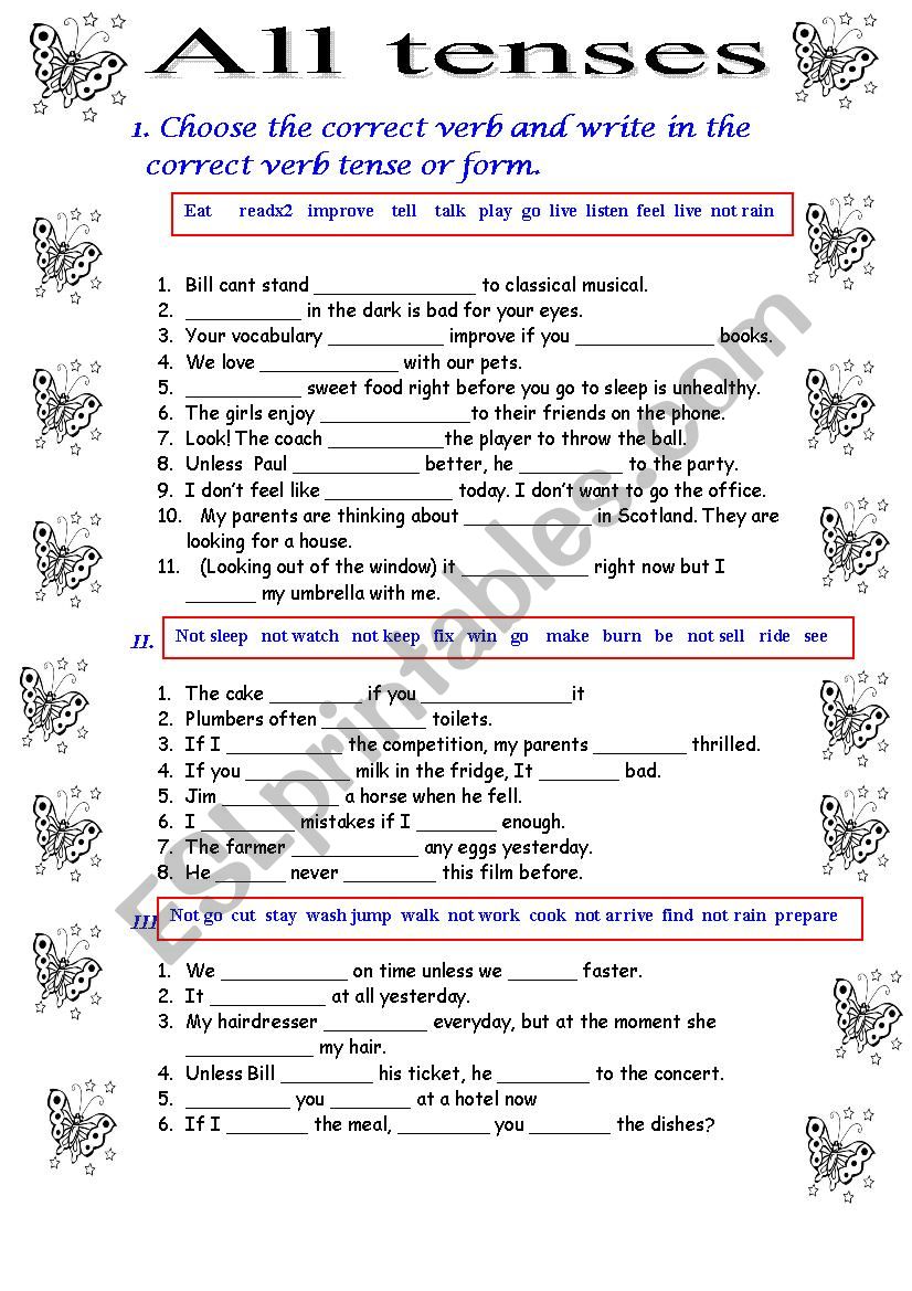 All tenses  worksheet