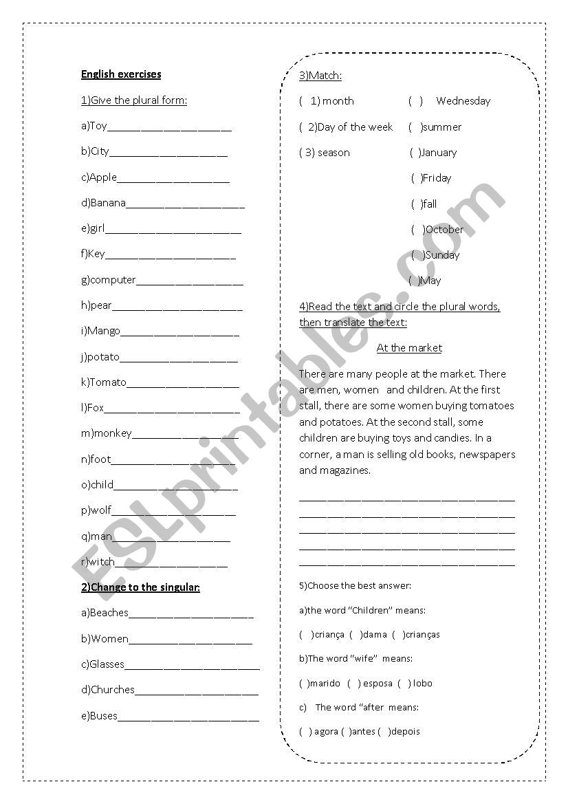 Plural exercises worksheet