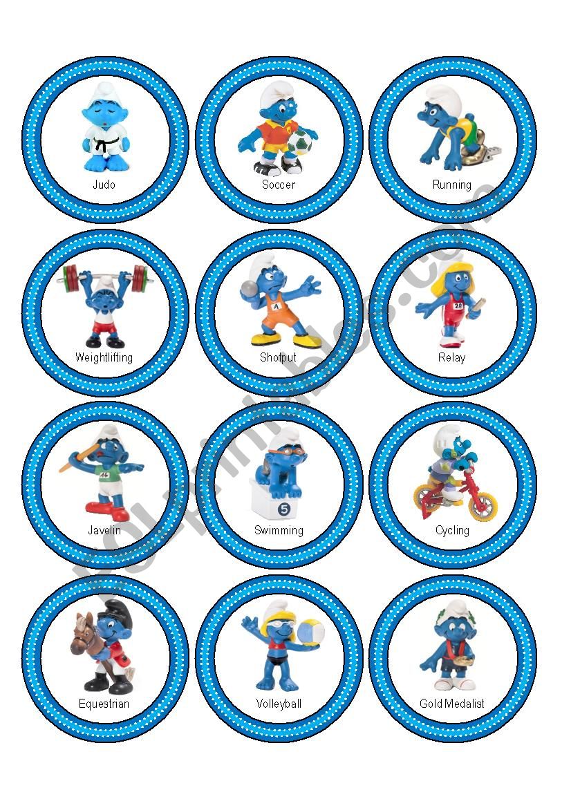 Sporty Smurfs Memory Matching Cards