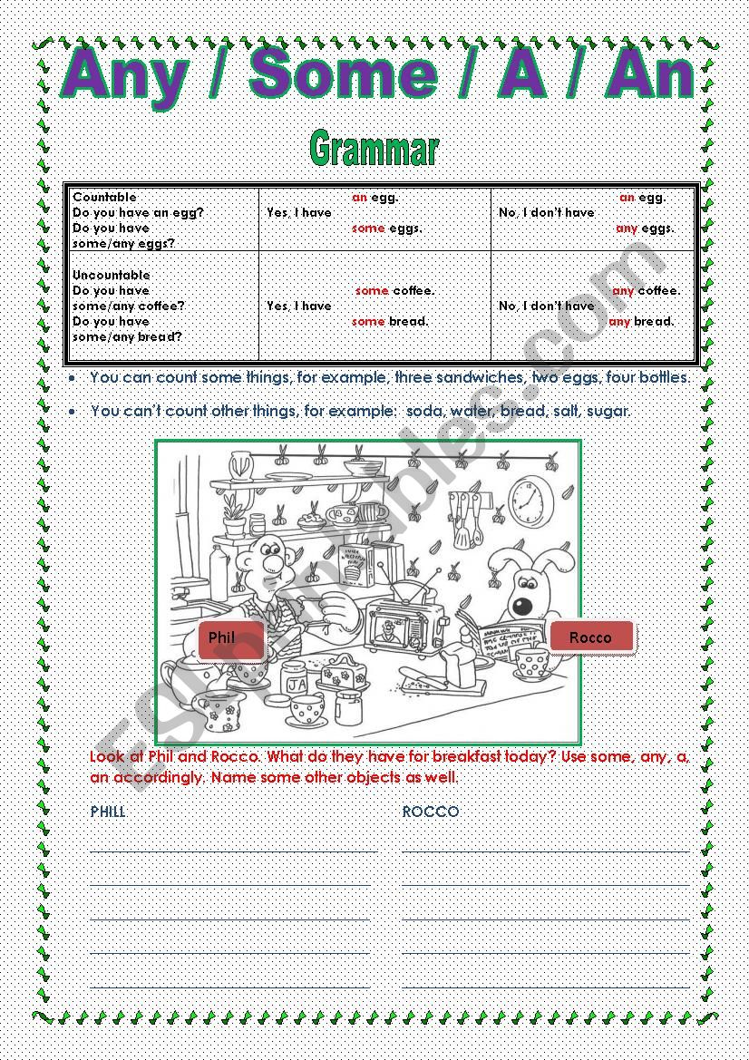 SOME / ANY / A / AN worksheet