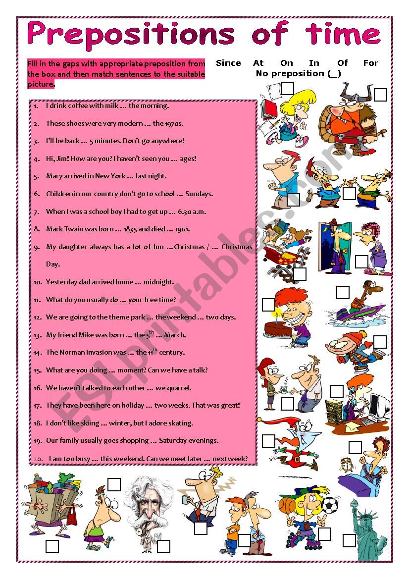 Prepositions of time (+keys) worksheet