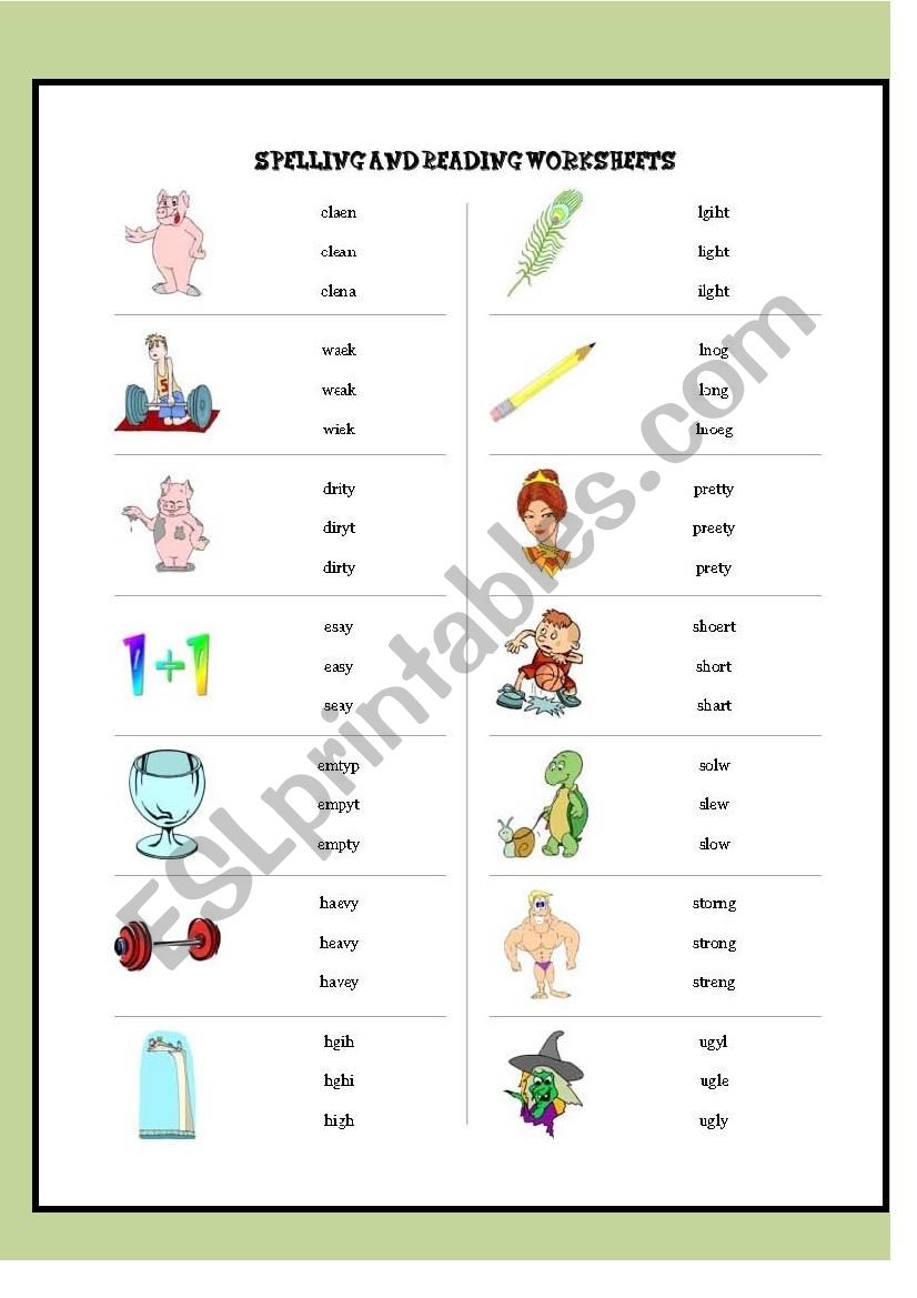 reading and spelling  worksheet
