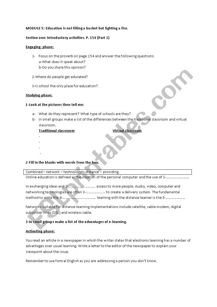 Virtual school worksheet