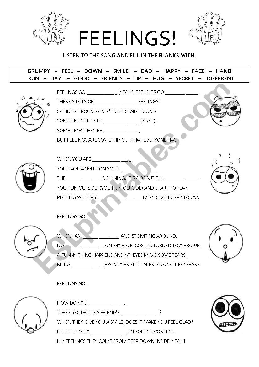 Hi-5 Feelings Videosheet worksheet