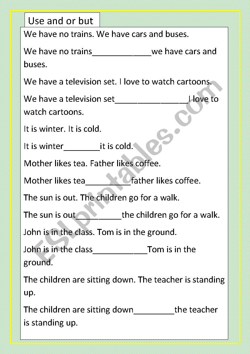 use and or but worksheet