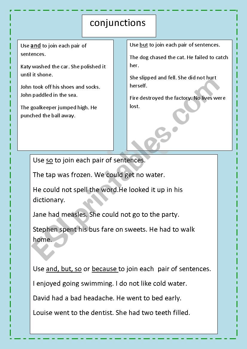 USE OF CONJUNCTIONS worksheet