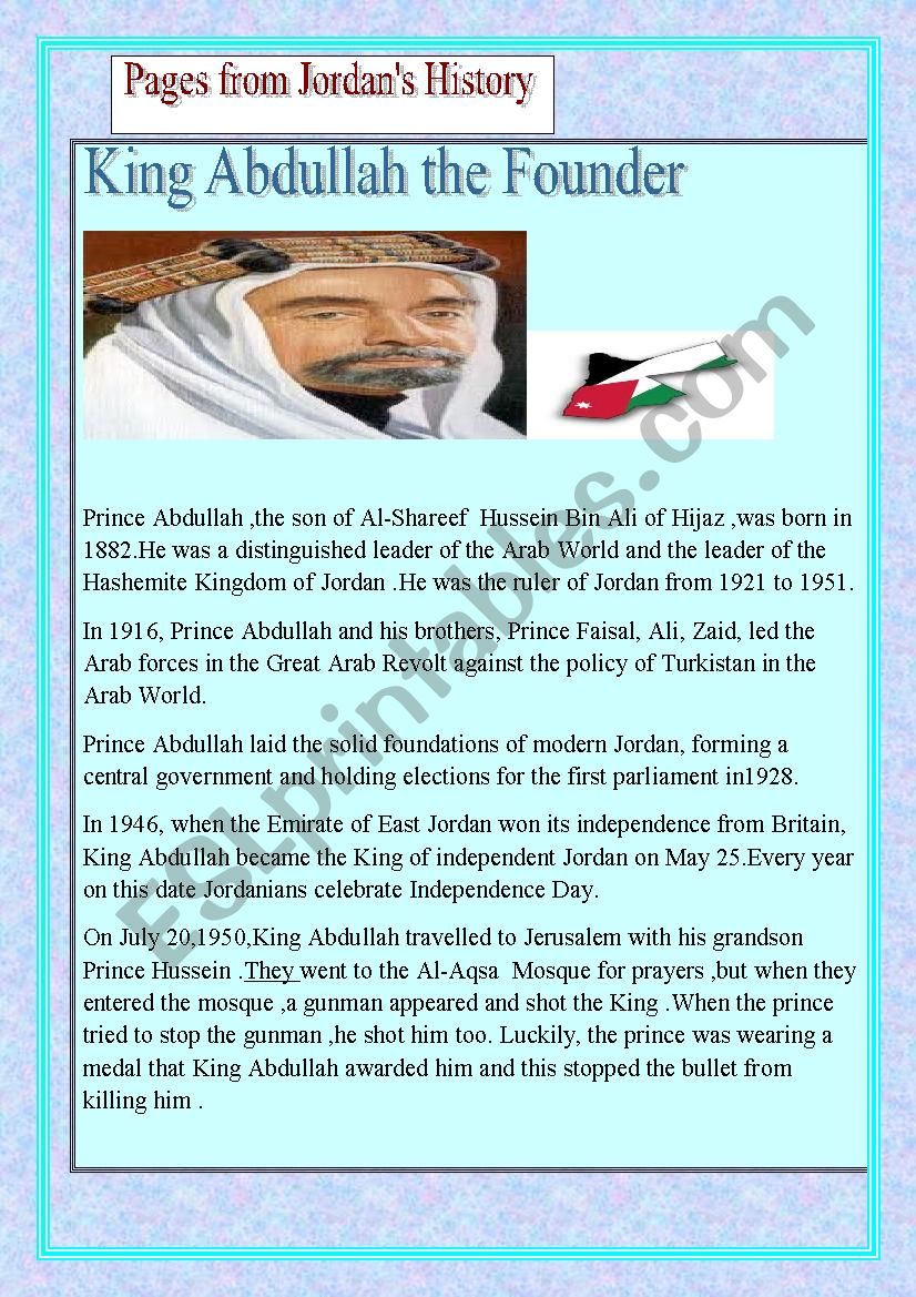 King Abdullah The Founder worksheet