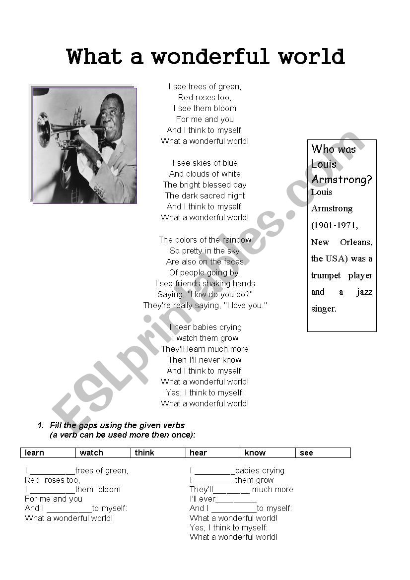 What a wonderful world worksheet