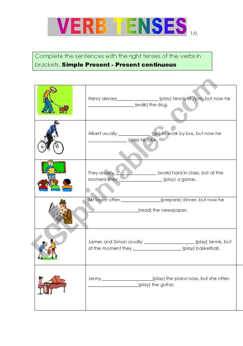 VERB TENSES 1/3 worksheet