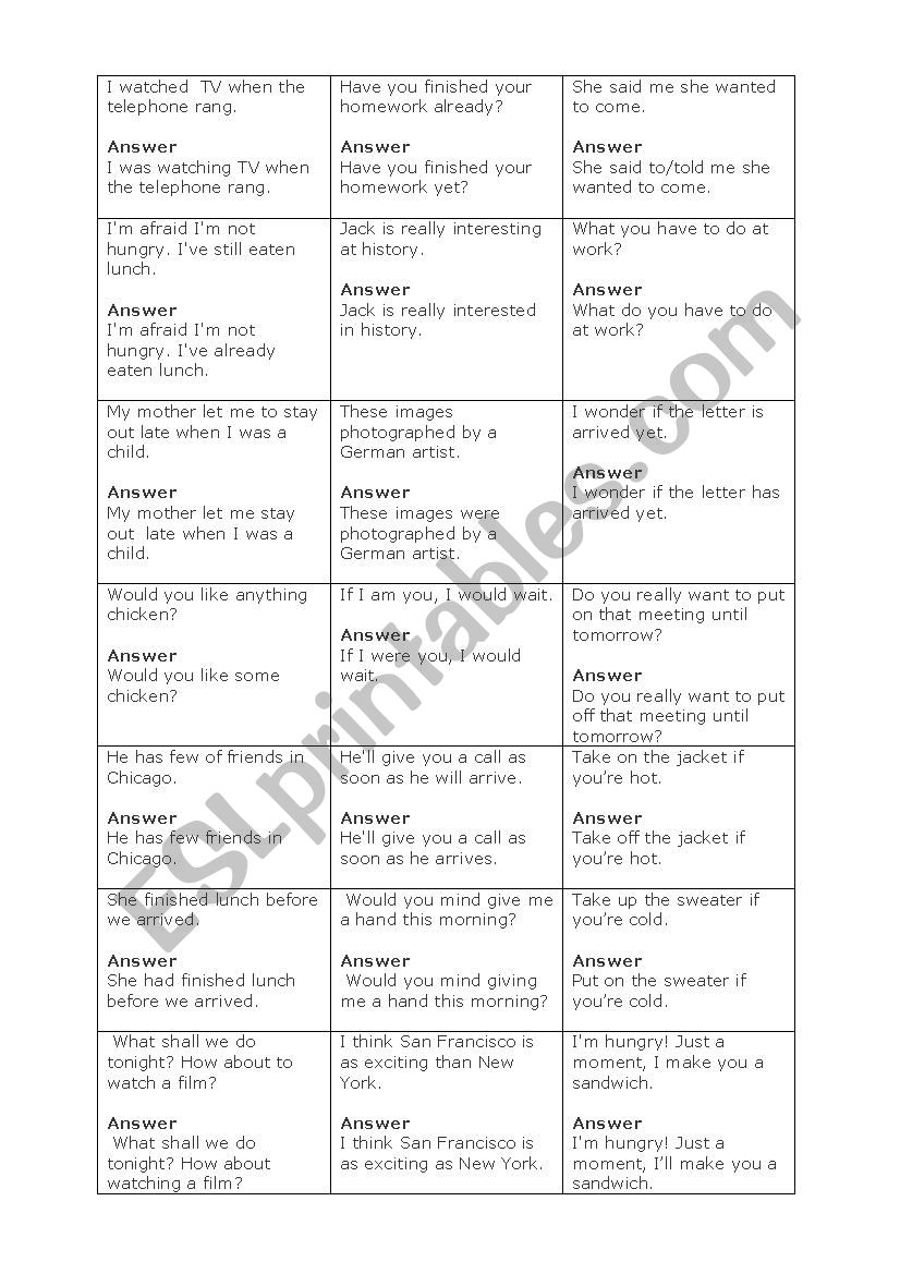 correct the mistakes 1 worksheet