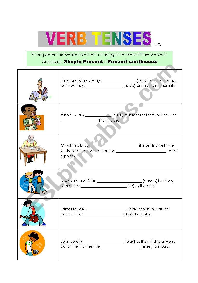 VERB TENSES 2/3 worksheet