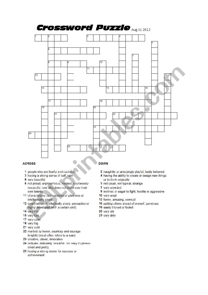 Adjective crossword;  Study Guide;   Multiple Choice;   KEY