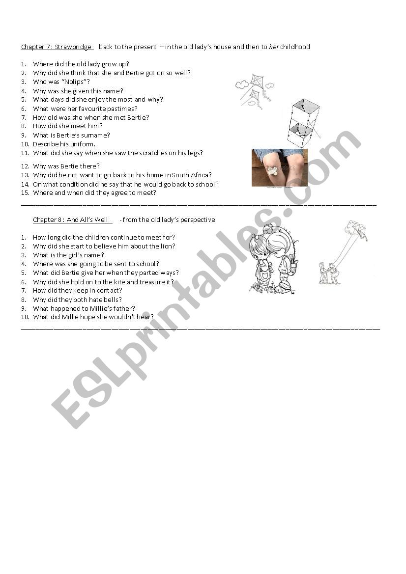Butterfly Lion Chapter 7-8 worksheet