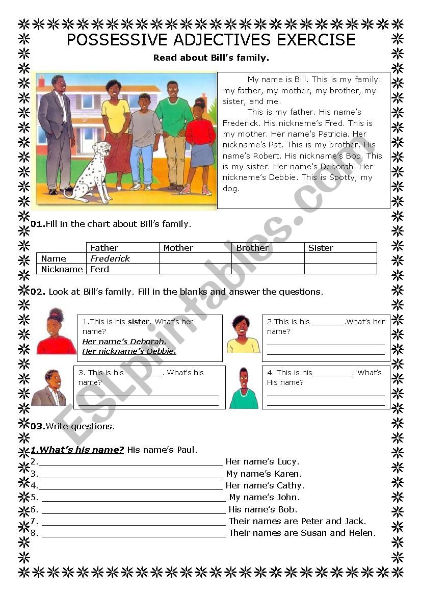 POSSESSIVE ADJECTIVES worksheet