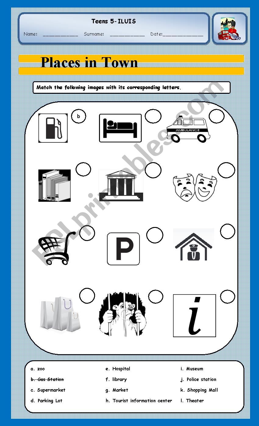 places in town worksheet