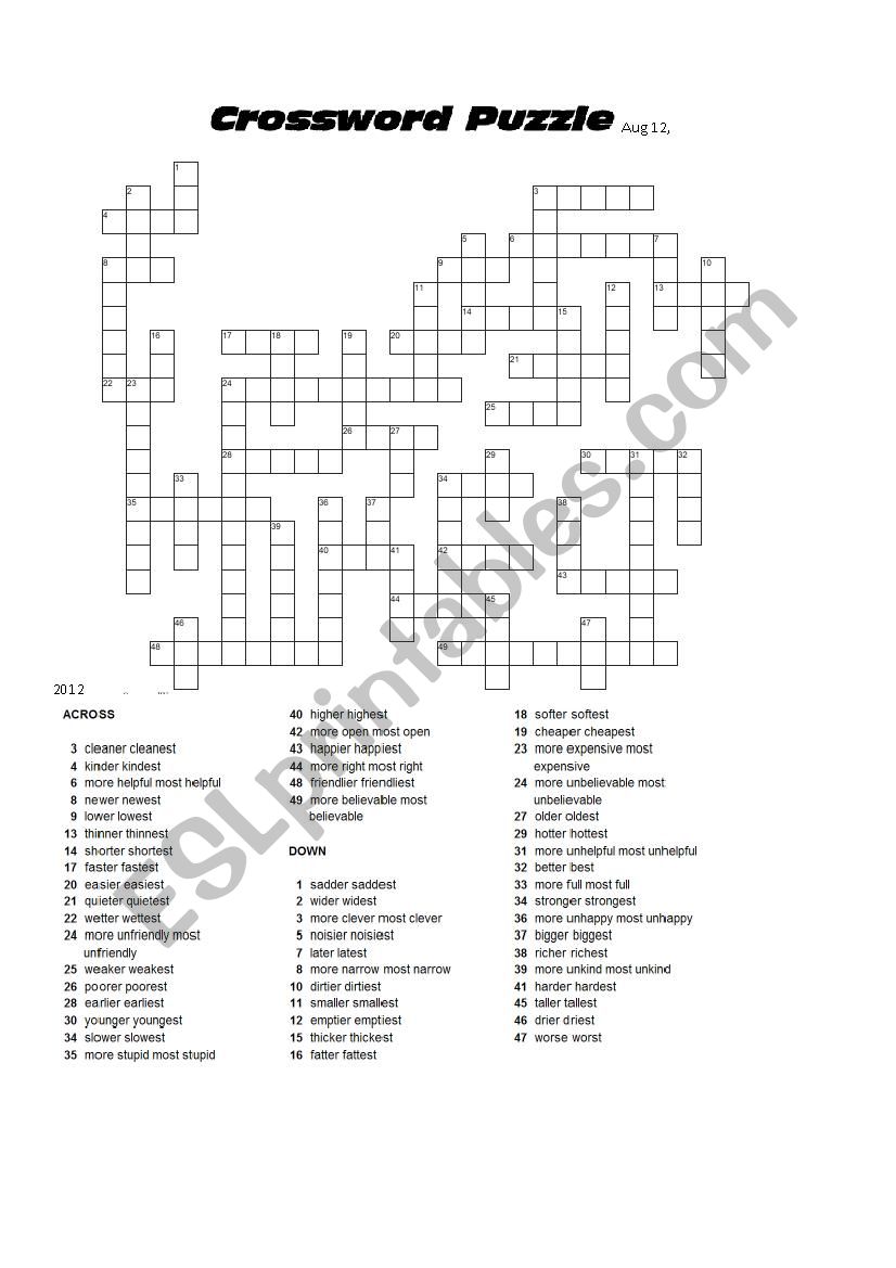 Adjectives-Comparative and Superlative   Crossword