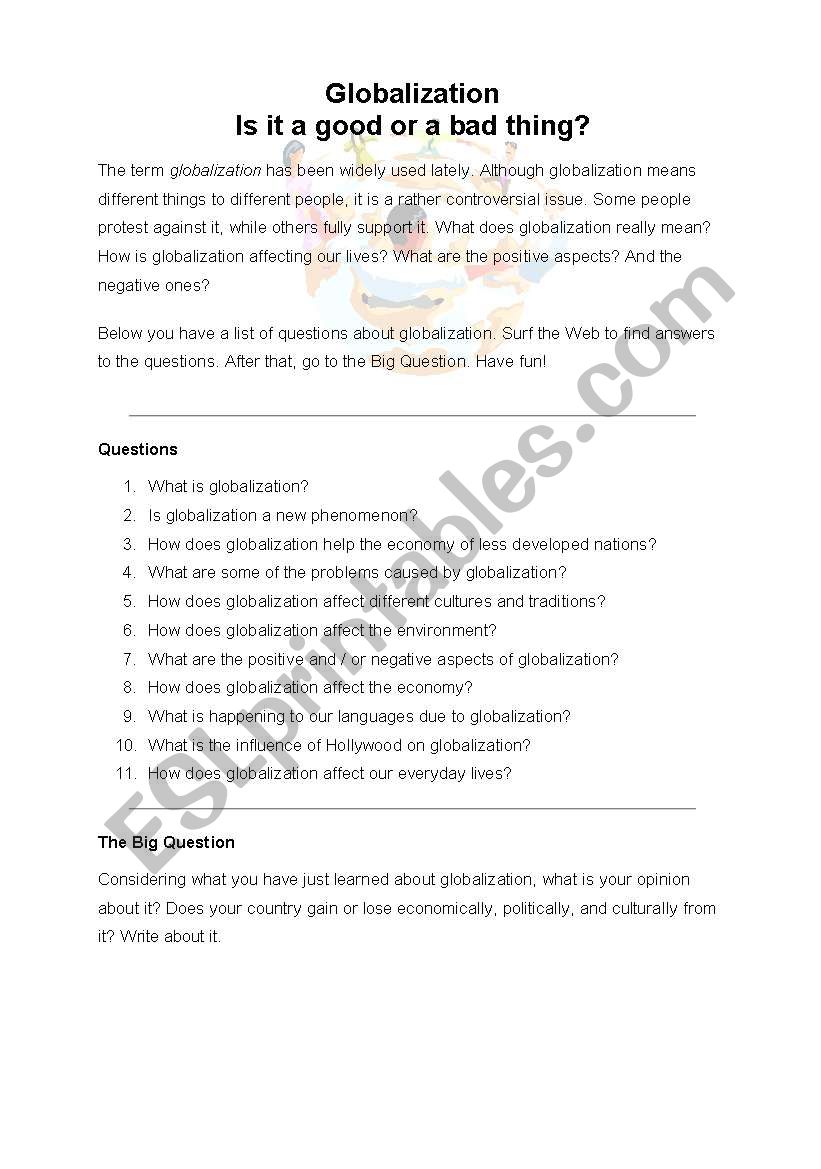 Globalization: a webquest worksheet