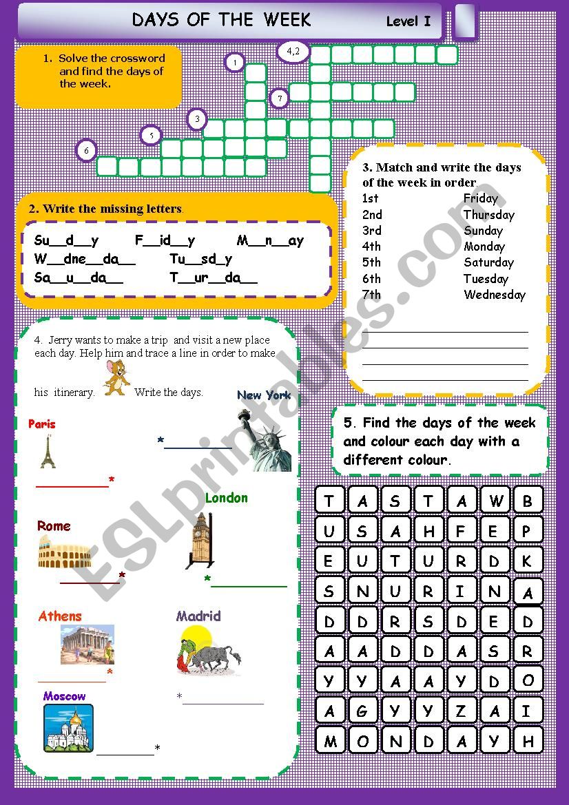 Days of the week worksheet